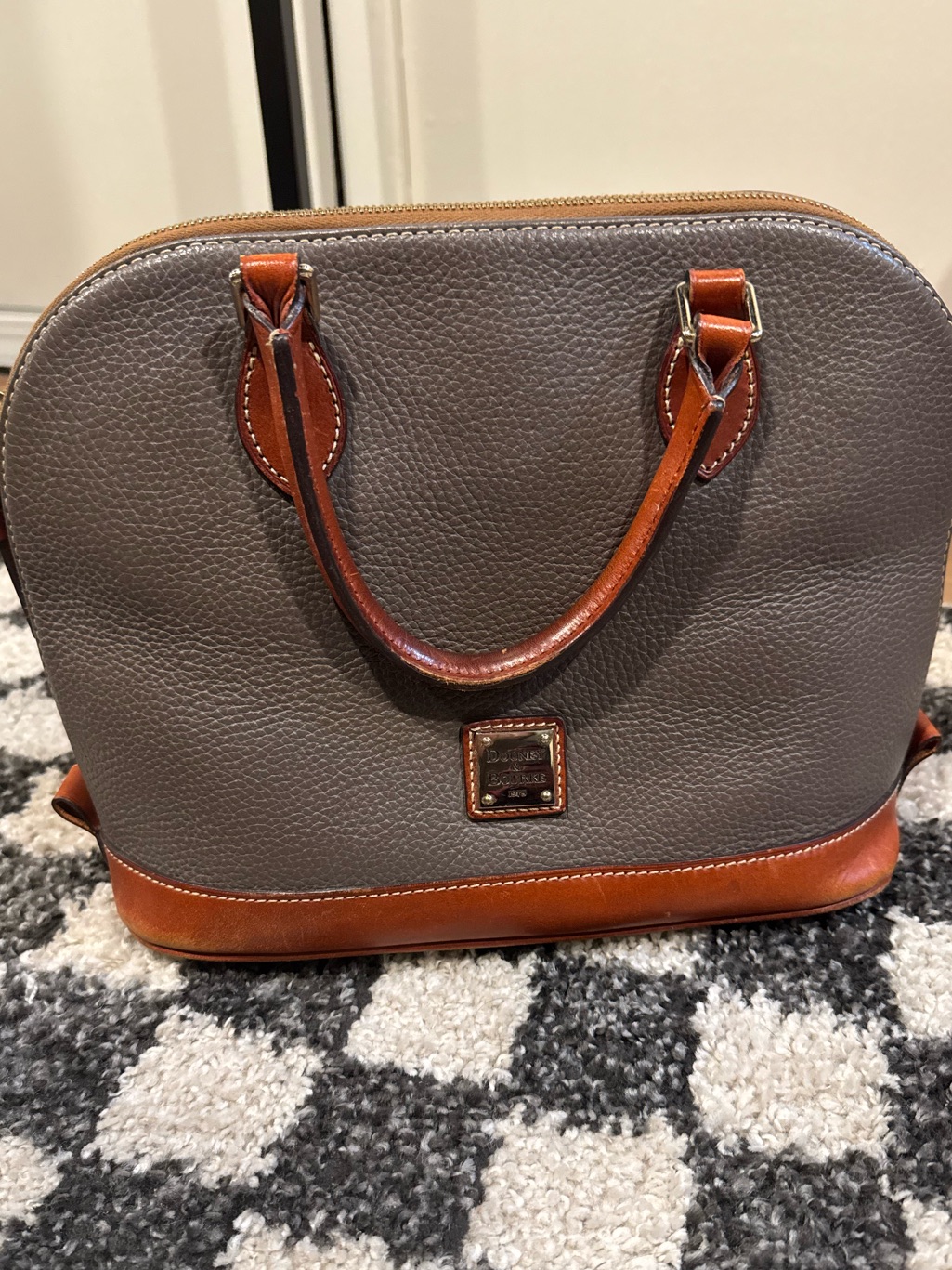Dooney & Bourke Elephant Gray Pebble Grain Leather Zip Dome Satchel Bag